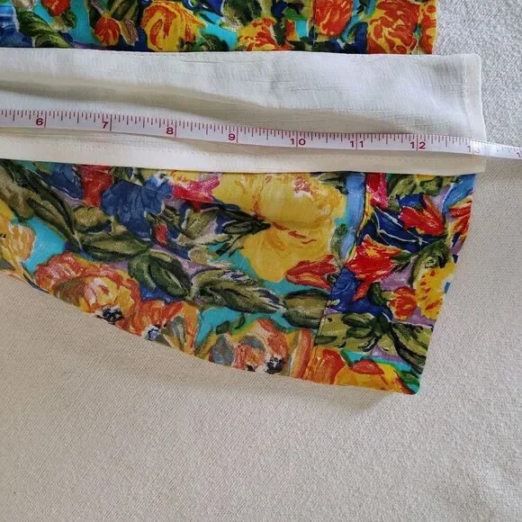 Floral Pleated Skirt Womens Size 8 Vintage 90s High Waist Midi Bright Colorful - Picture 8 of 9